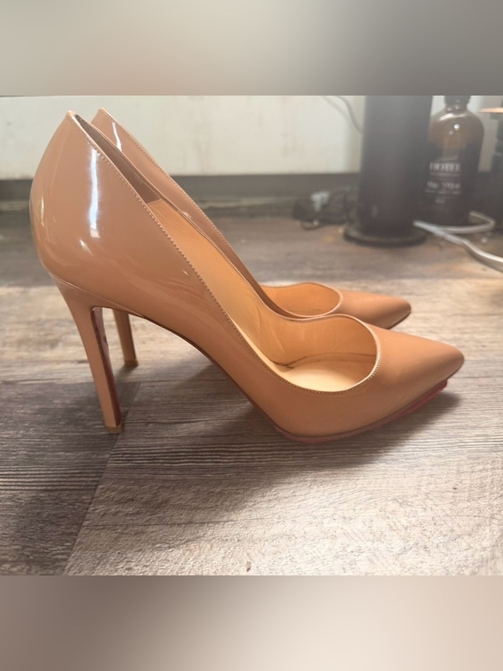 Classic Nude Christian Louboutin Patent Pointed-Toe High Heels - Women